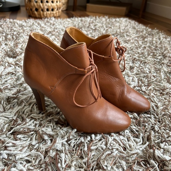 Sezane Brown Leather Lace Up Booties Size 38 - Picture 1 of 9